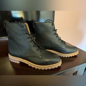 Madewell Black Leather Lace-Up Combat Boots with Tan Lug Sole